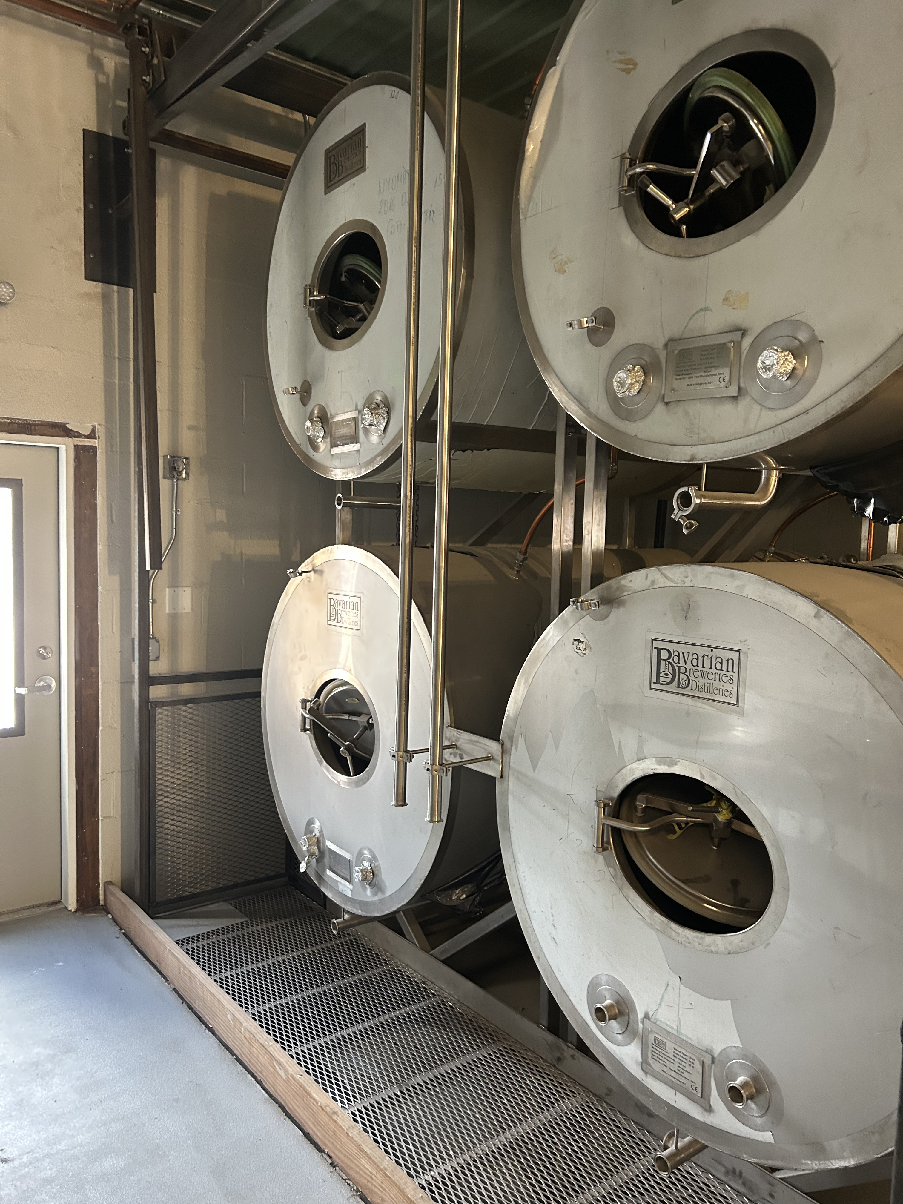 BBT LH25 horizontal stainless steel tanks installed in a brewery
